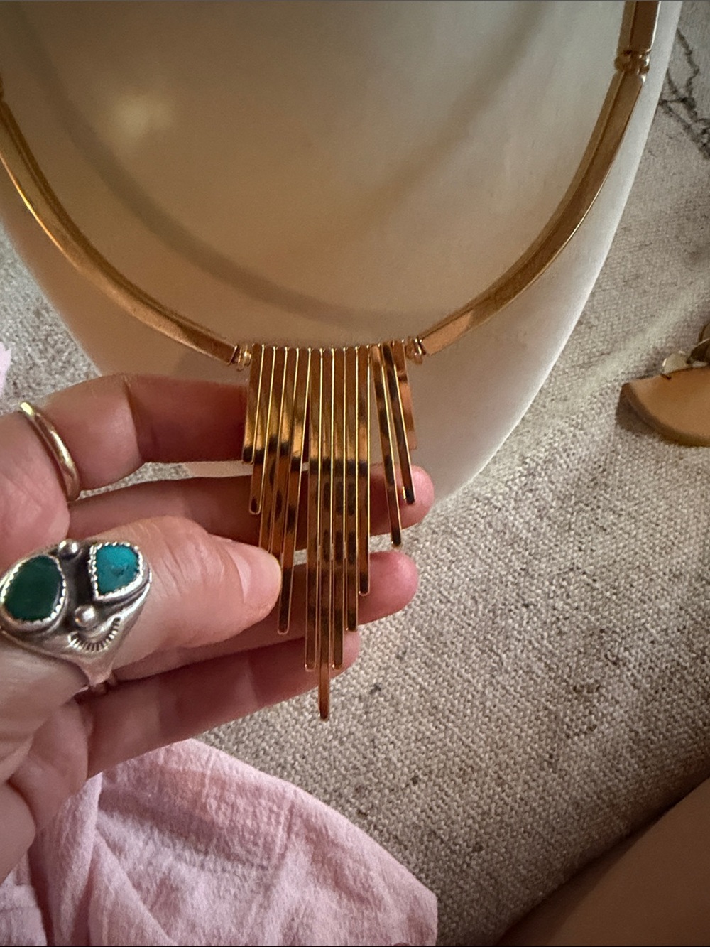 Vintage monet Gold Statement Fringe Collar Necklace choker - Picture 3 of 8